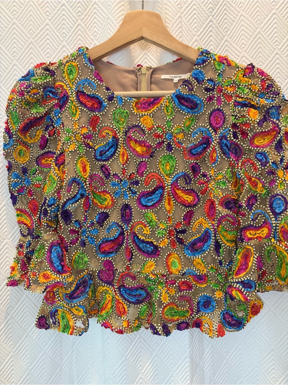 TULAROSA Embellished Paisley Peplum Top Multicolor XS